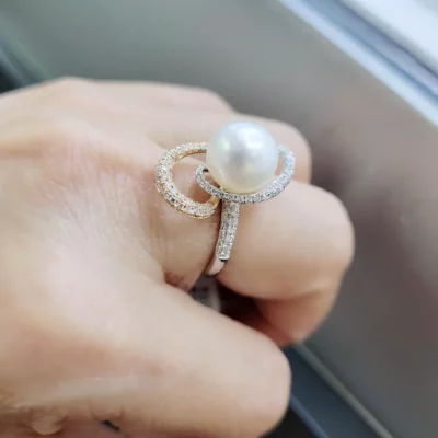 18K Rose/White Gold Pearl Diamond Ring