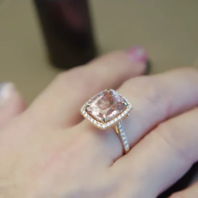 18K Rose Gold Pink Morganite Diamond Ring